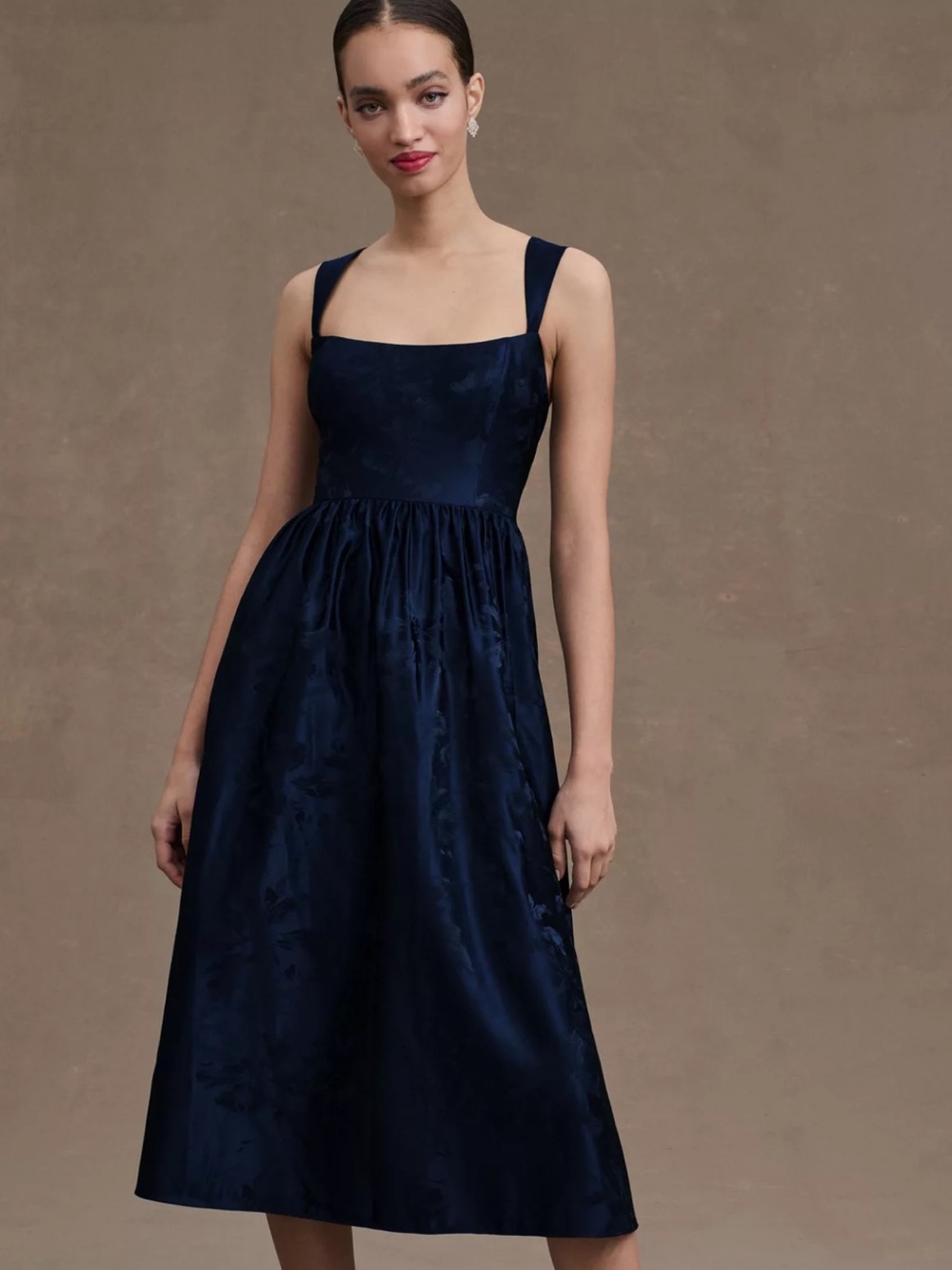 Anthropologie BHLDN Poppy Square-Neck Satin Jacquard A-Line Midi Dress Size 12